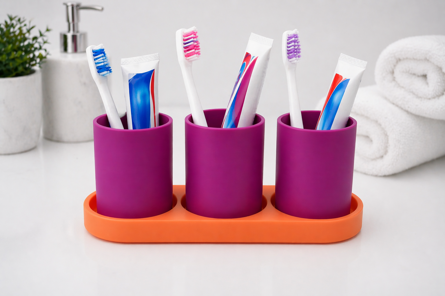 Set Organizator Baie 3D – Suport + 3 Pahare (Customizabil)