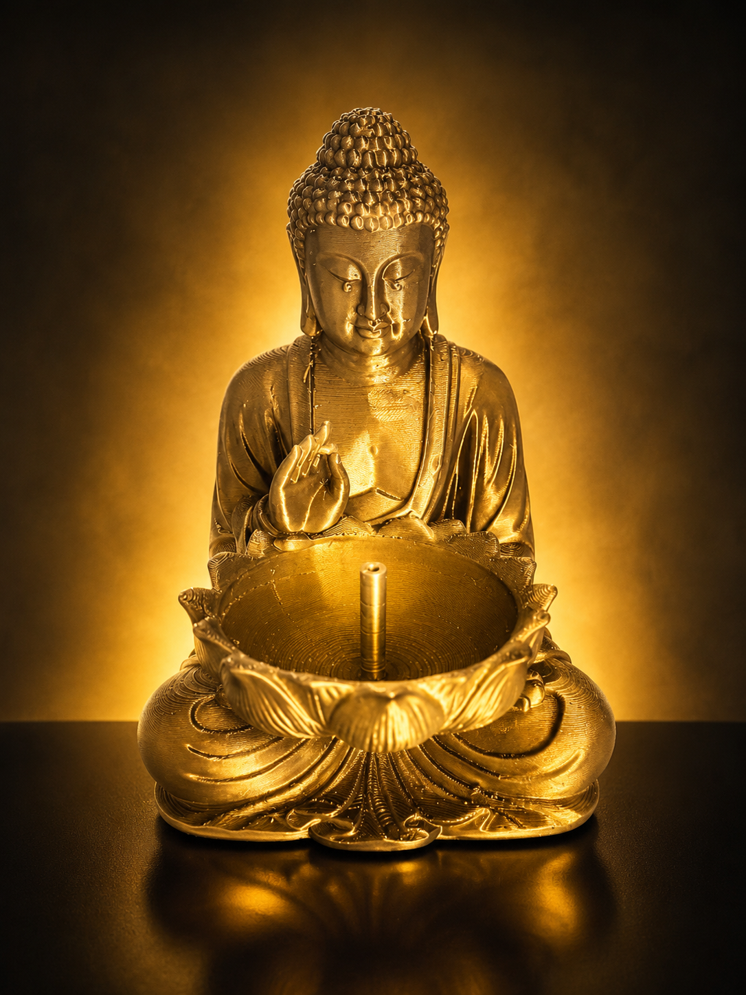 Suport Bețișoare Parfumate Buddha cu Bol Lotus – Decor Zen 3D