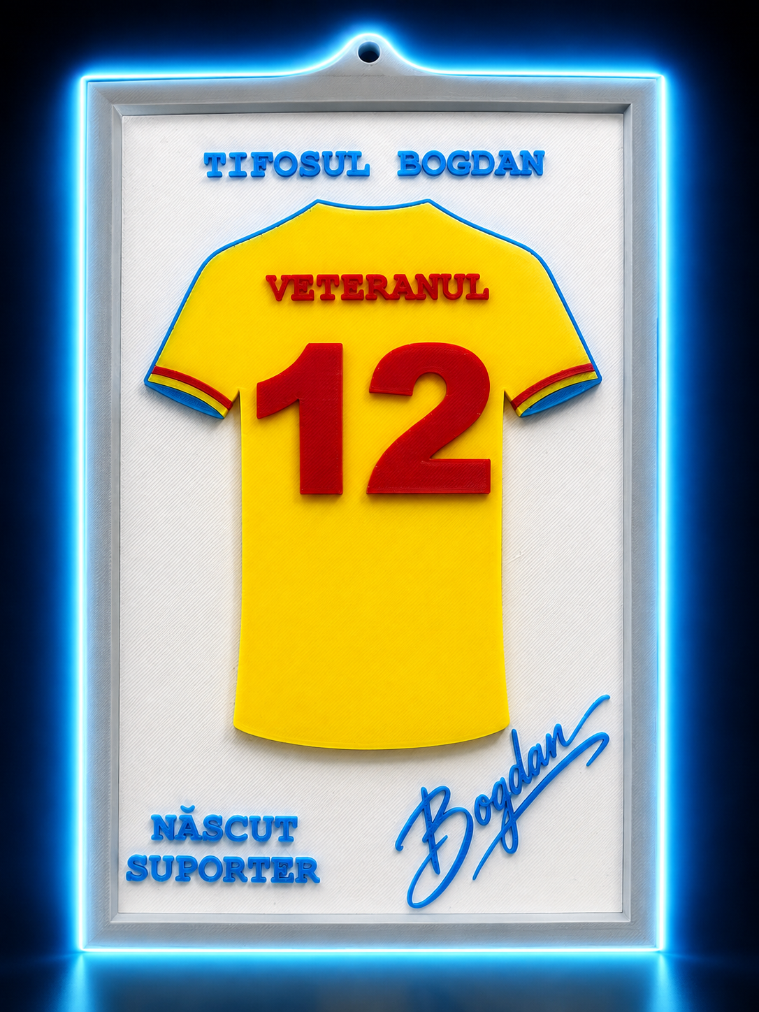 Tablou personalizat pentru suporteri – Tricou cu nume și număr, decor de perete 21 × 14 cm