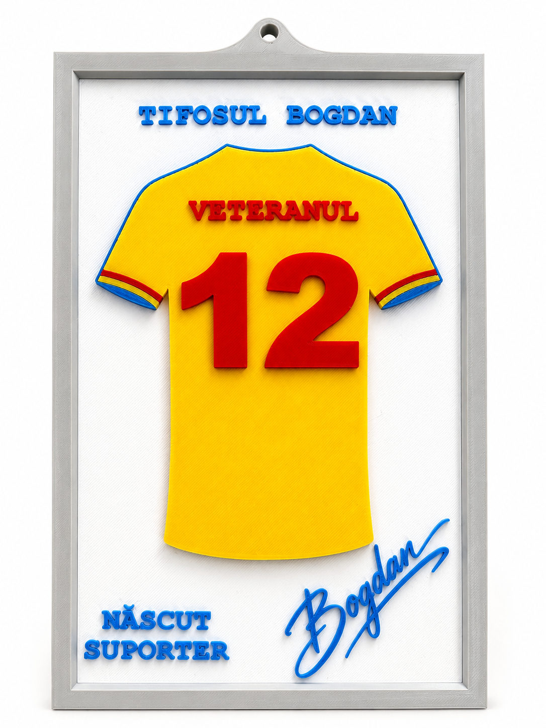 Tablou personalizat pentru suporteri – Tricou cu nume și număr, decor de perete 21 × 14 cm
