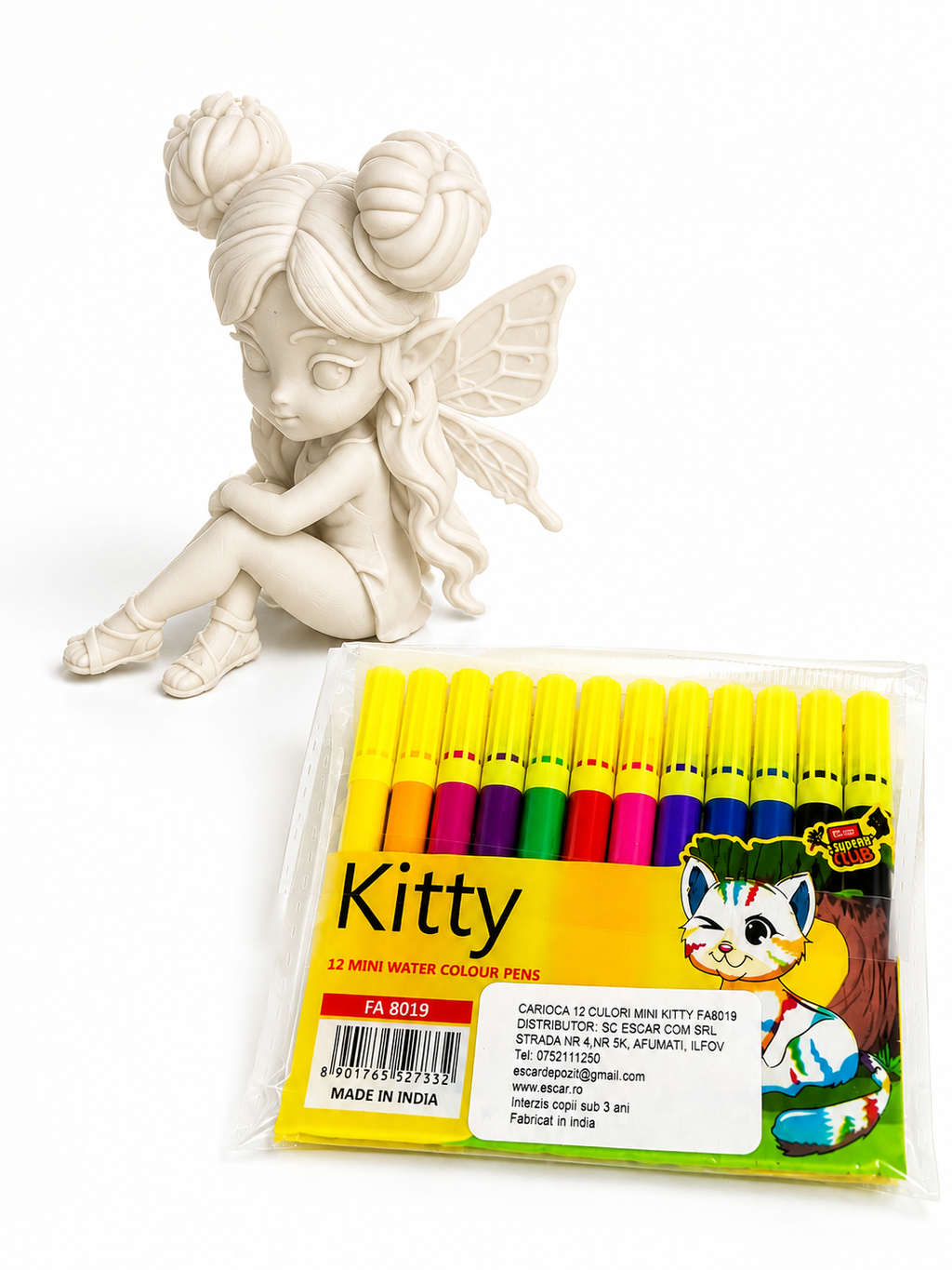 Set creativ Zână 3D de colorat + 12 carioci – activitate creativă pentru copii | Threeguys