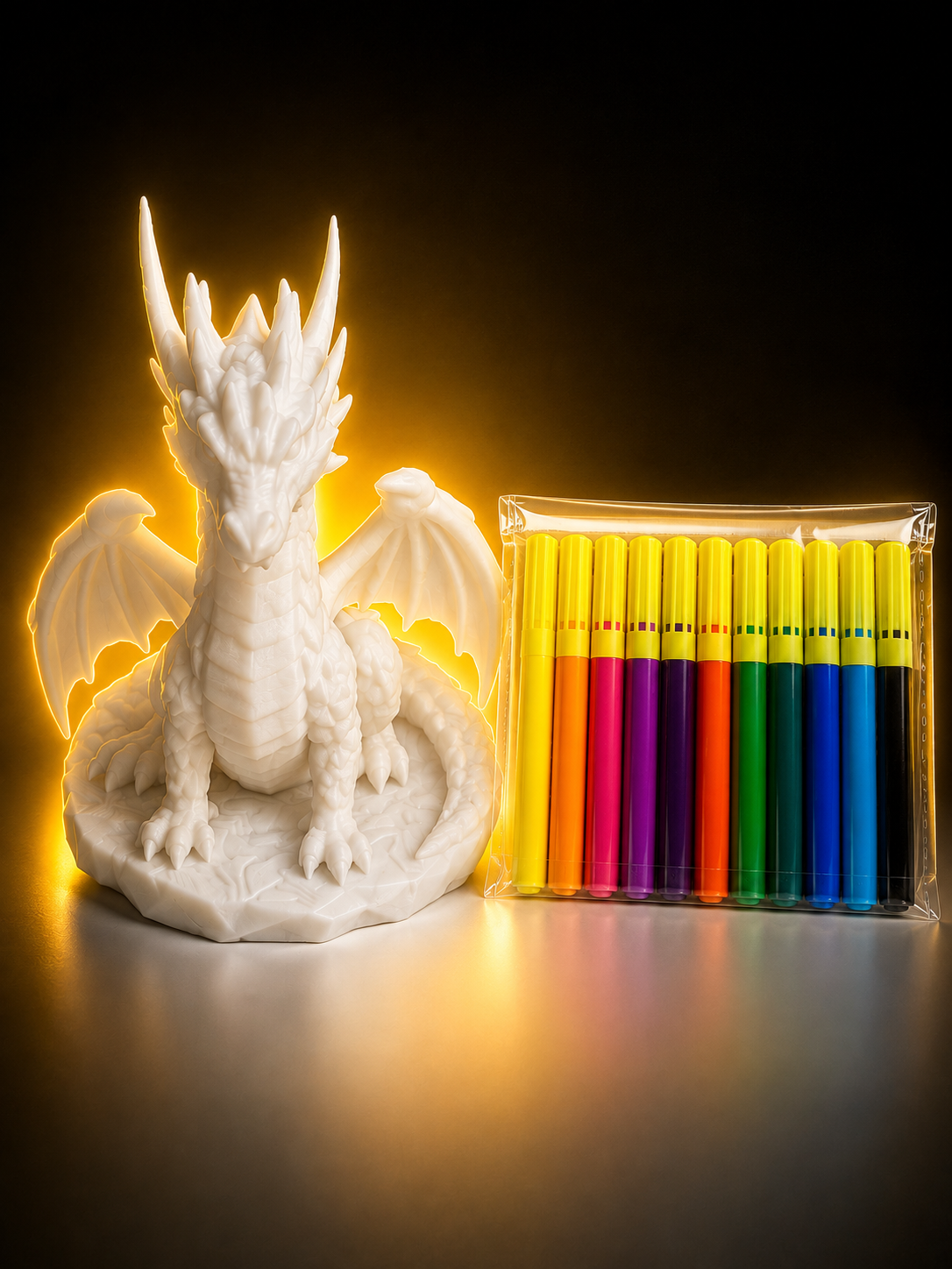 Set creativ Dragon 3D de colorat + 12 carioci – activitate creativă pentru copii | Threeguys