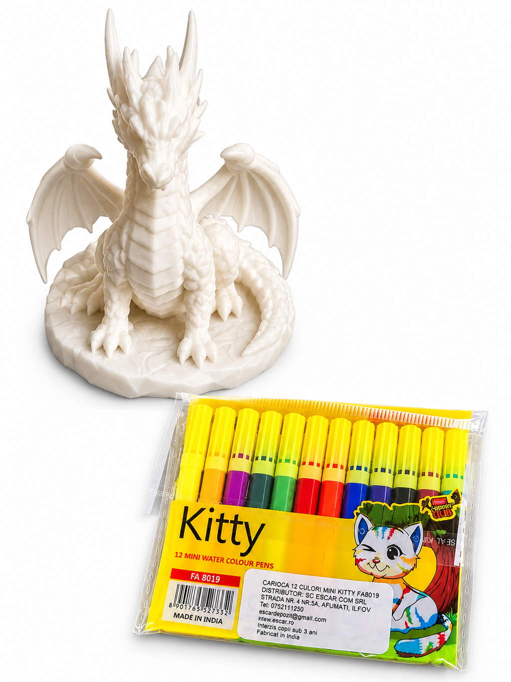 Set creativ Dragon 3D de colorat + 12 carioci – activitate creativă pentru copii | Threeguys