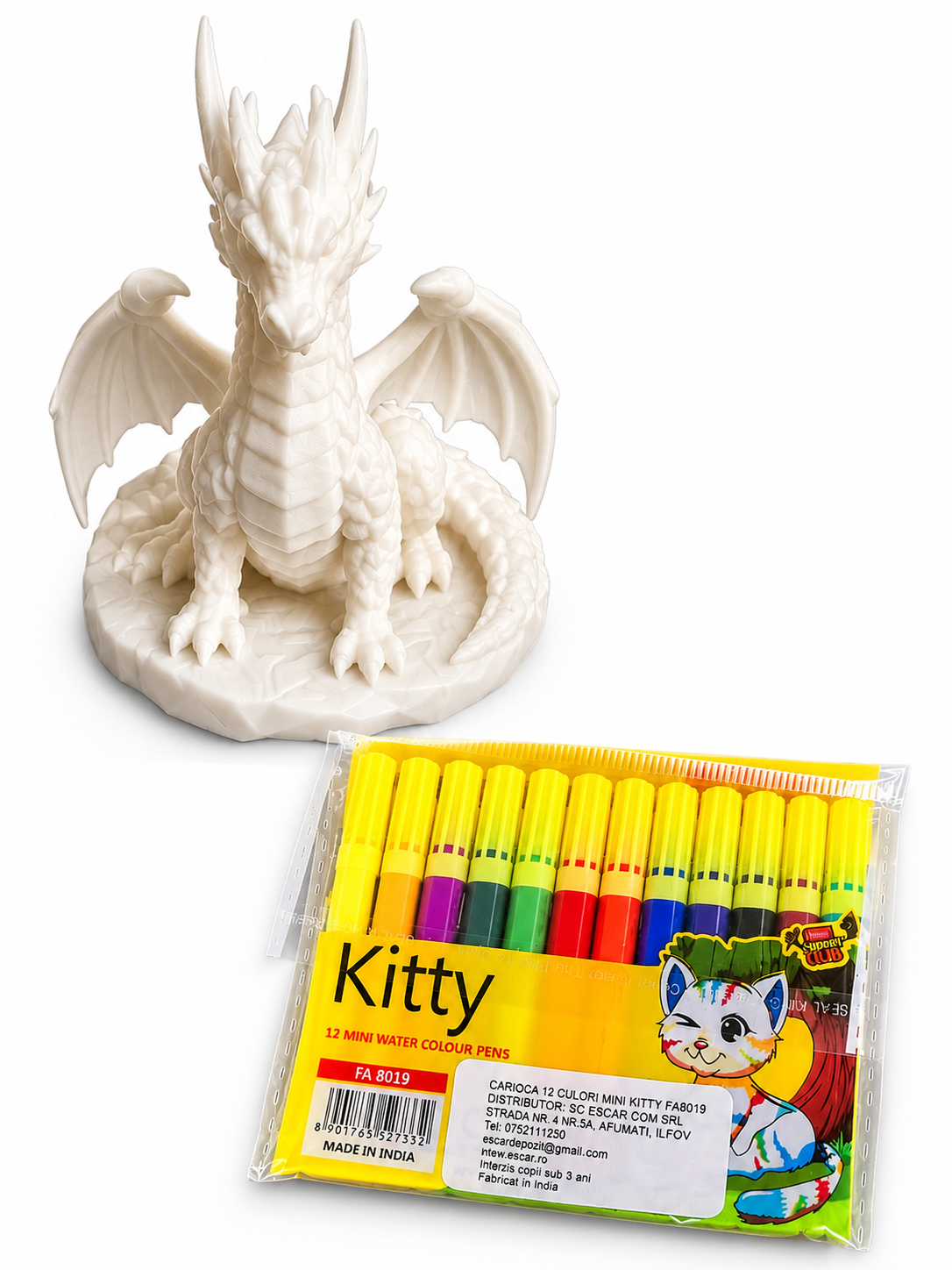 Set creativ Dragon 3D de colorat + 12 carioci – activitate creativă pentru copii | Threeguys