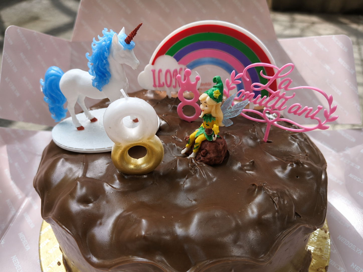 Set decorativ personalizabil pentru tort – Unicorn, Curcubeu și Zână