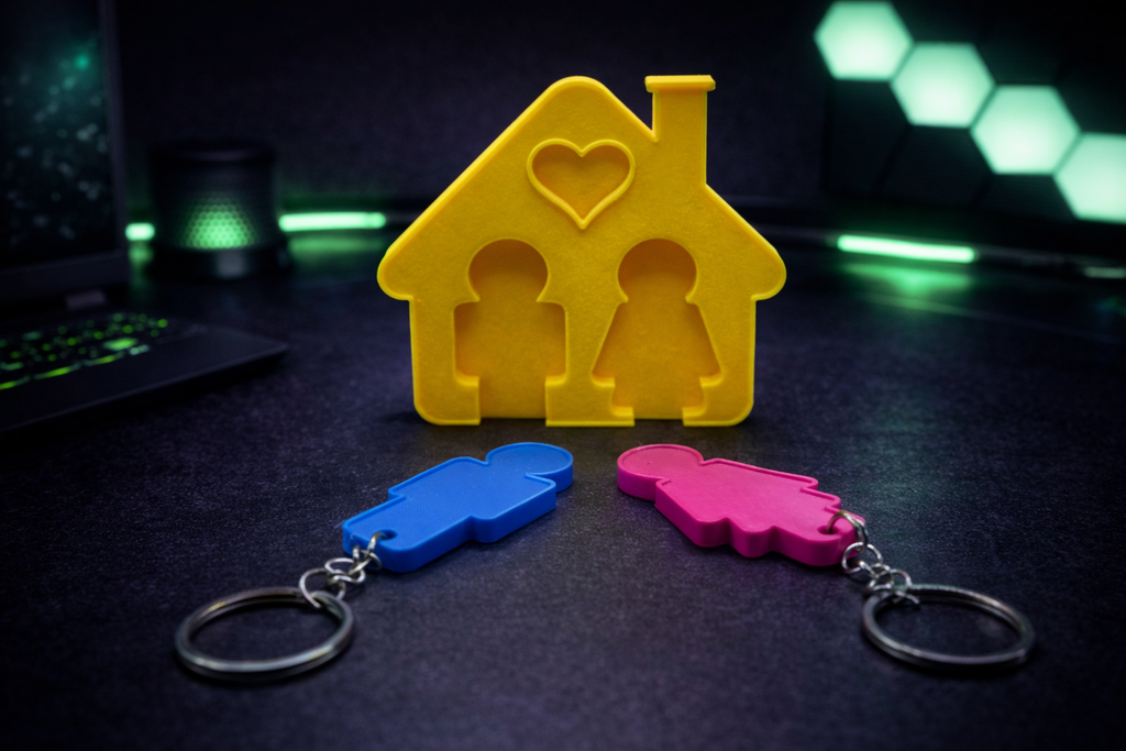 🏠 Set Breloc Cuplu – Casa Iubirii 3D