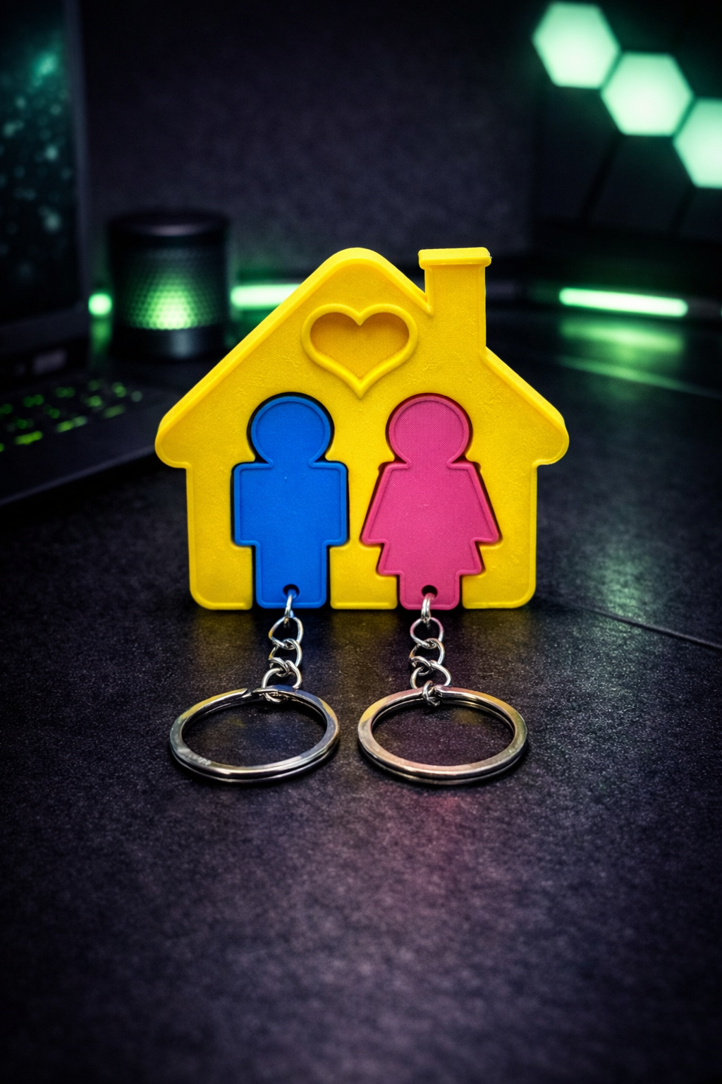 🏠 Set Breloc Cuplu – Casa Iubirii 3D